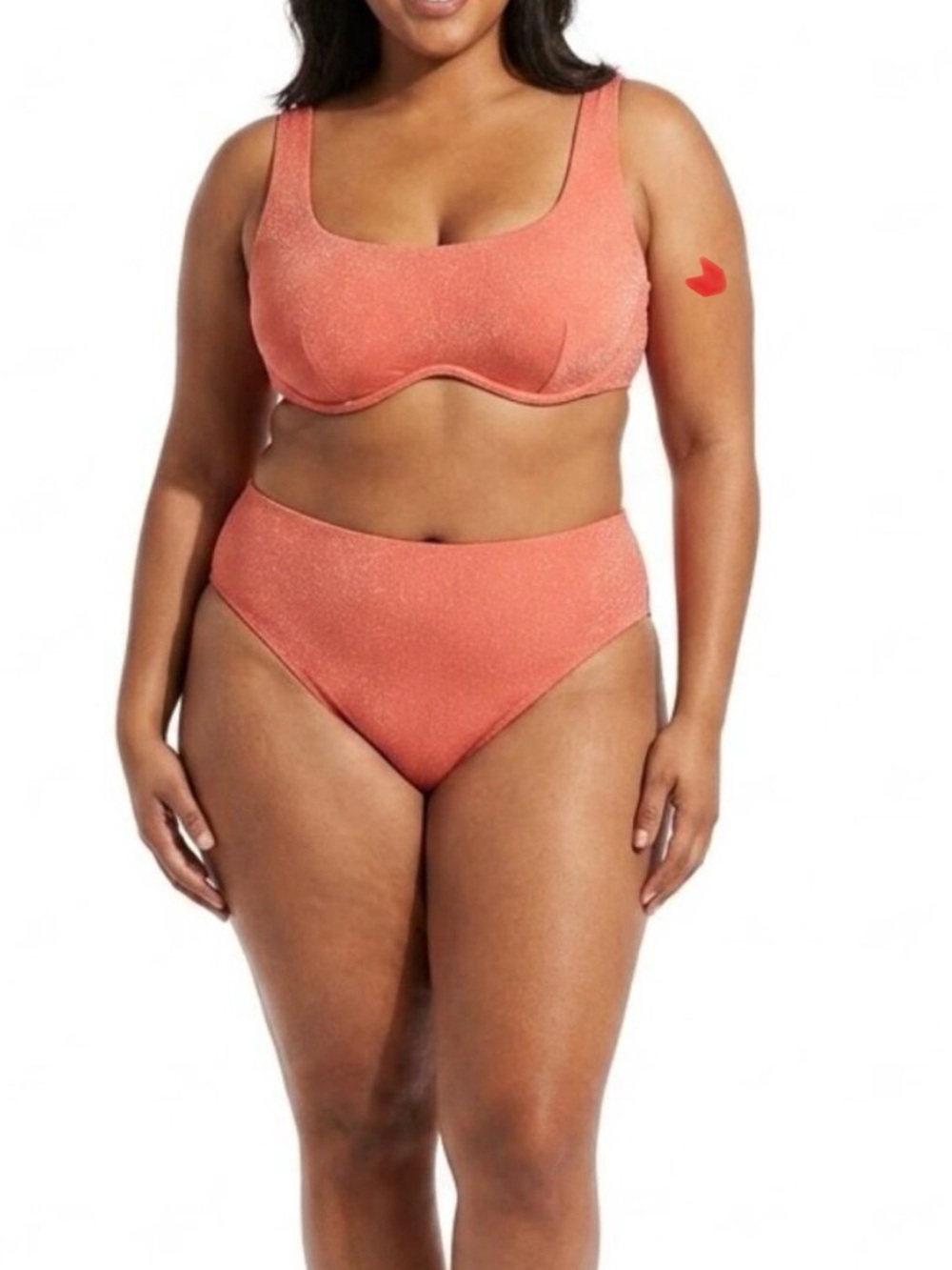 Pink The Wave Shimmery Coral High-Waist Bikini Set DD cups